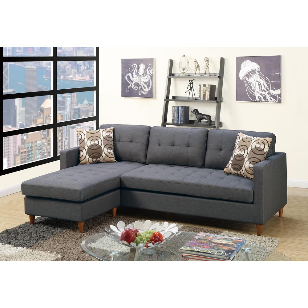 Poundex 2 Piece Fabric Sectional Set in Blue Gray, 86" W x 59" D x 33" H, Package Weight 122. Picture 1