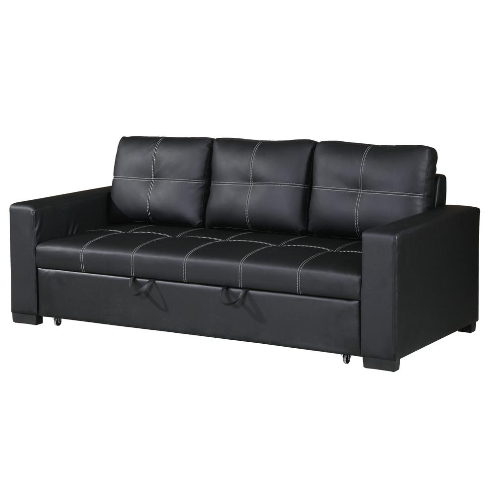 Furniture Faux Leather Convertible  Sofa  in  Black. Picture 3