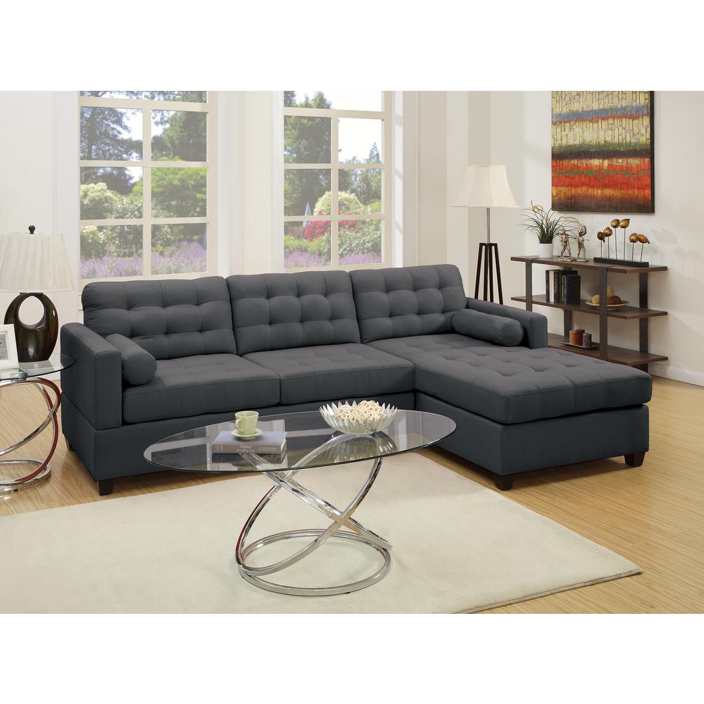Poundex Reversible Chaise Sectional Set in Black Fabric, Overall 102" W x 66" D x 35" H; Components: Reversible Chaise 36" W x 66" D x 35" H, Sofa 35" H x 66" W x 36" D x 35" H, Package Weight 93. Picture 1