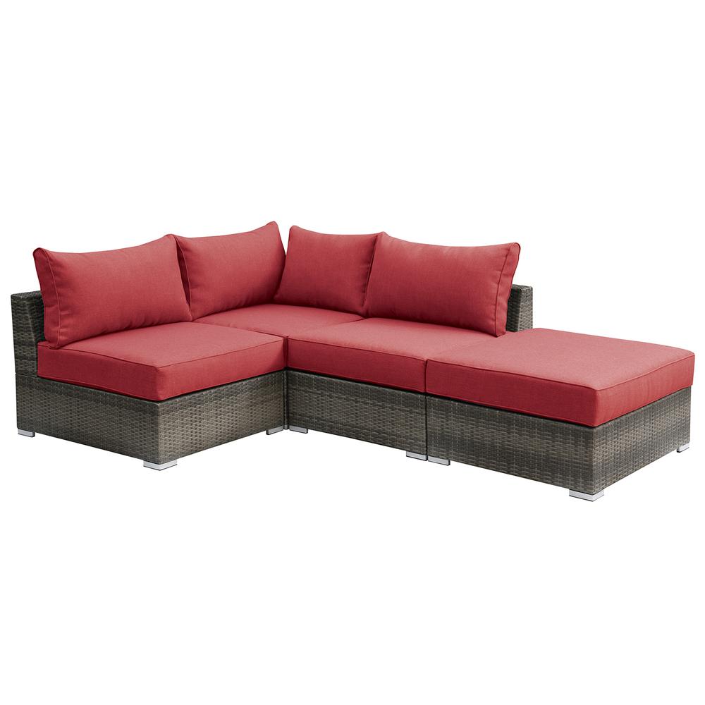 Poundex Wicker Outdoor 4 piece Set in Red. Picture 1