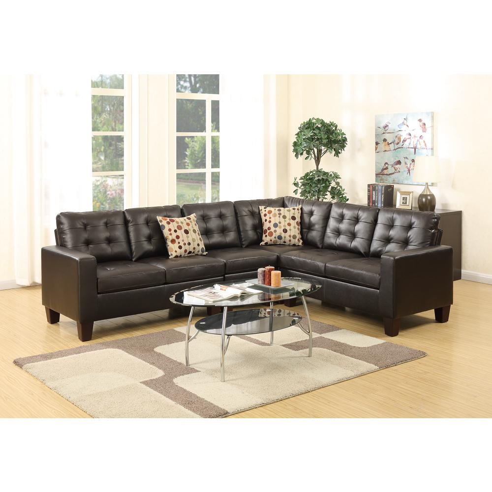 Poundex 4 Piece Sectional Set in Espresso Faux Leather, 103" W x 81" D x 33" H, Package Weight 131. Picture 2