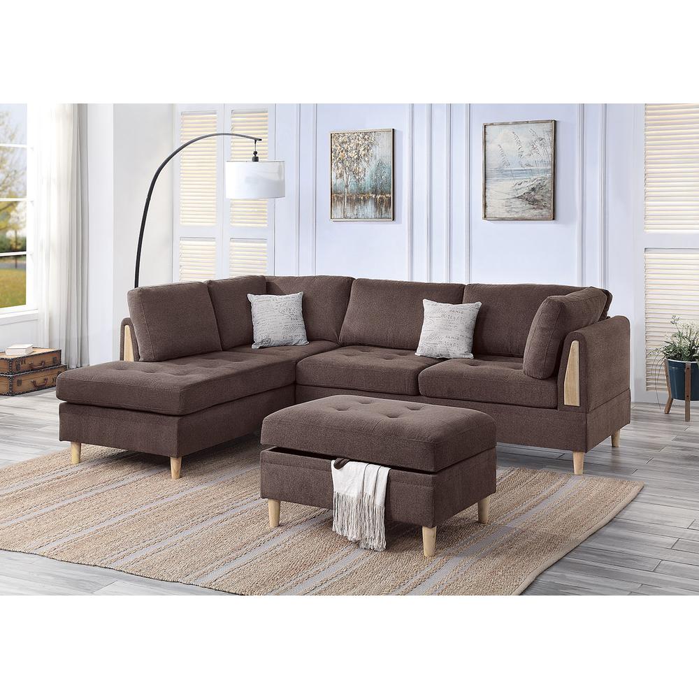 Furniture Chenille 3-Pc Sectional in Chocolate Color. Picture 1