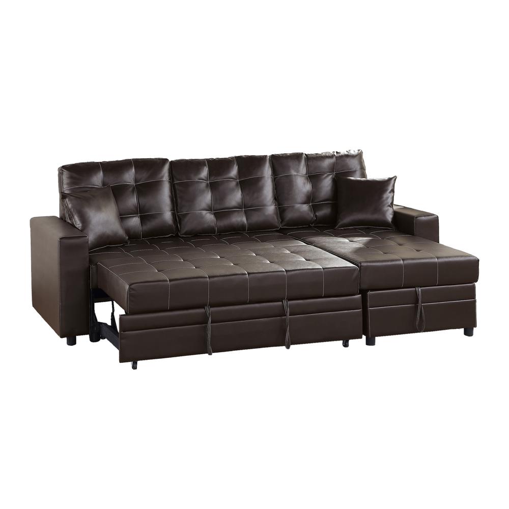 Furniture Faux Leather Convertible Sectional in Espresso. Picture 3