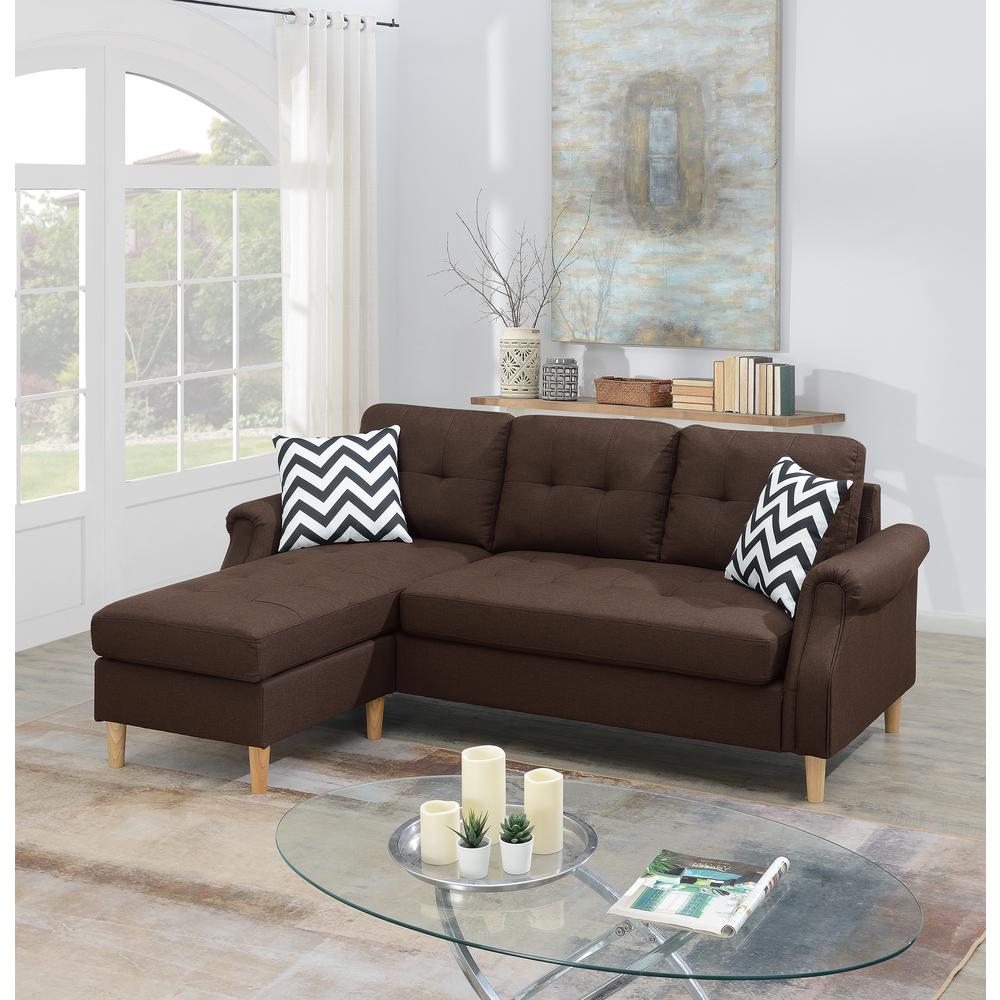Poundex Reversible Chaise Sectional Set in Dark Coffee Fabric, 87" W x 59" D x 36" H, Package Weight 140. Picture 8