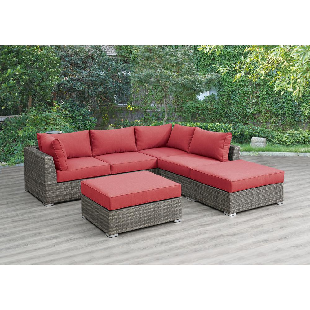 Poundex 6 piece Wicker Outdoor Set in Red. Picture 2