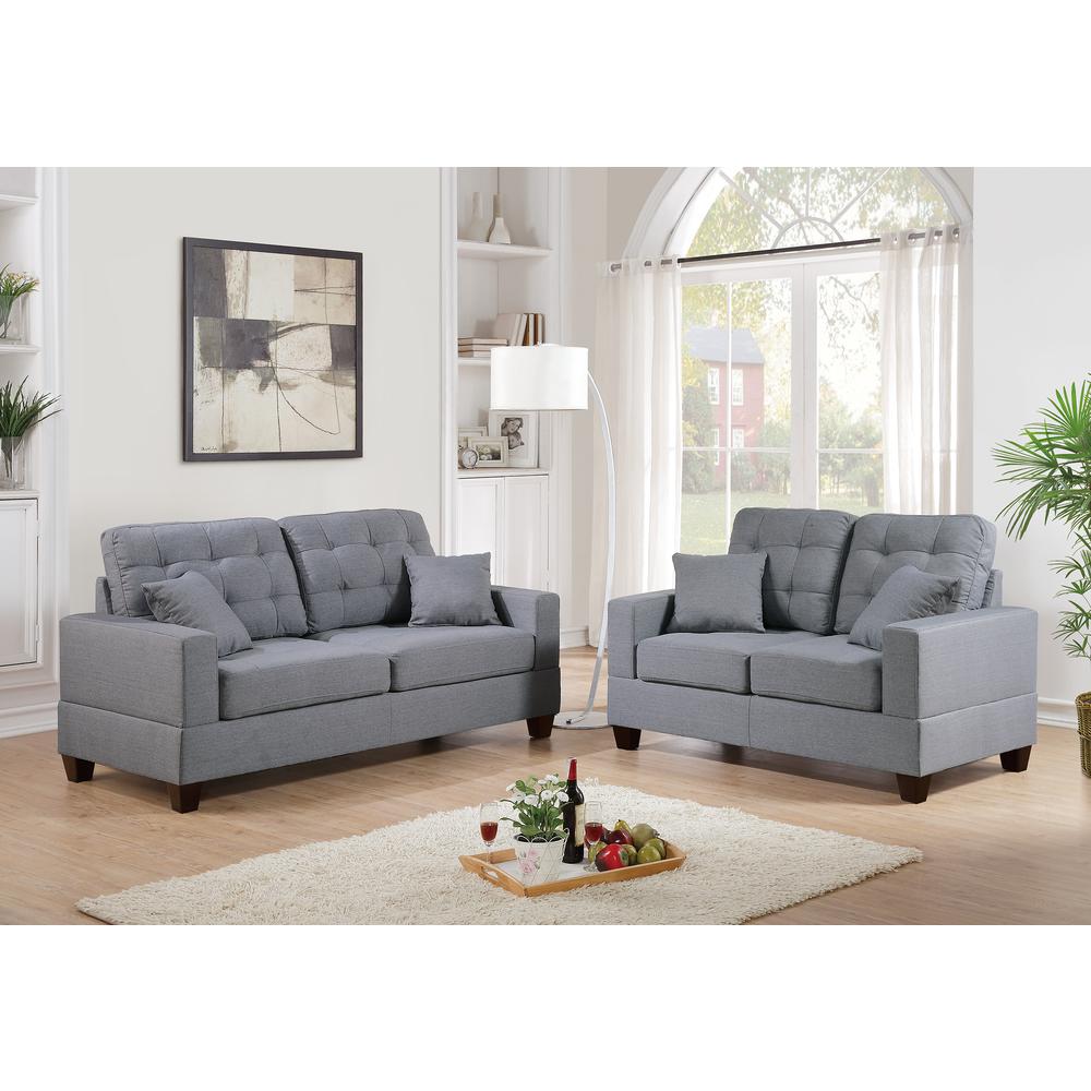 Poundex 2 Piece Fabric Sofa and Loveseat Set in Gray, Sofa 72" W x 33" D x 35" H, Loveseat 56" W x 33" D x 35" H, Package Weight 82. Picture 1