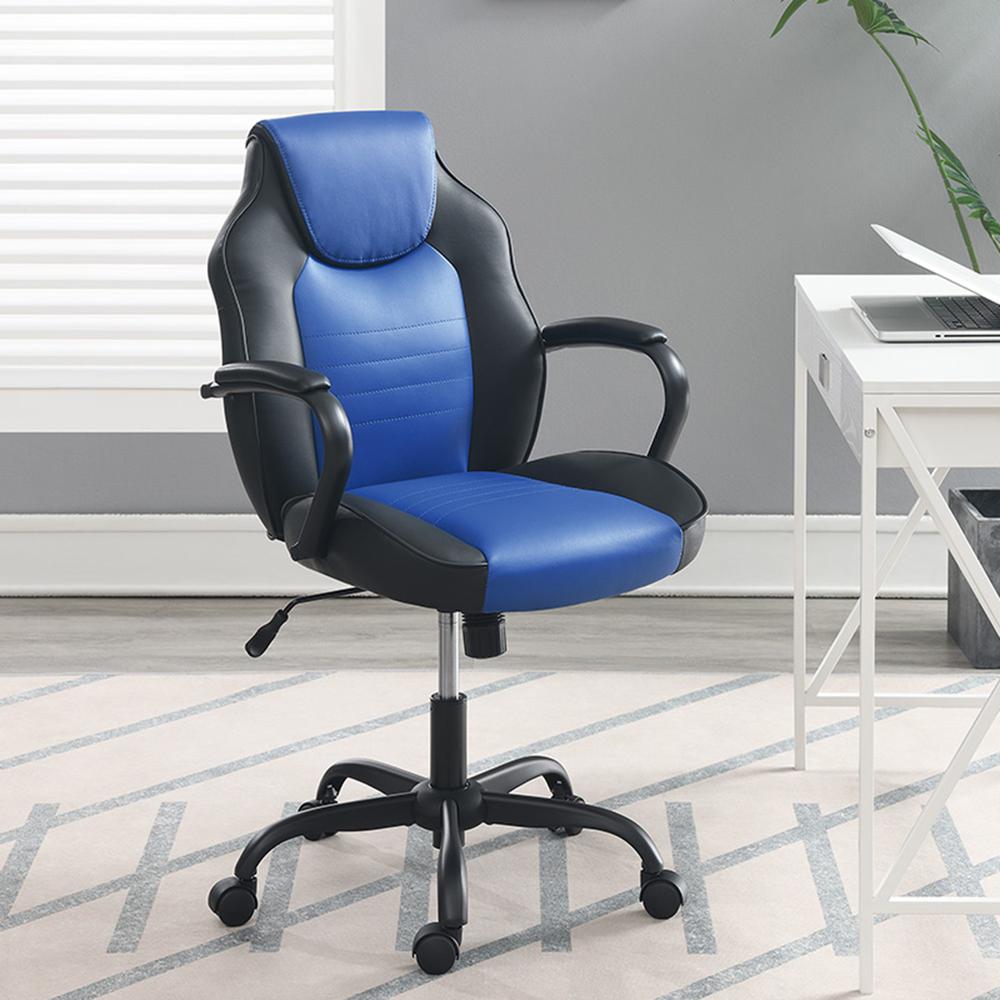 Furniture Faux Leather Office Chair  in  Black and Blue. Picture 1