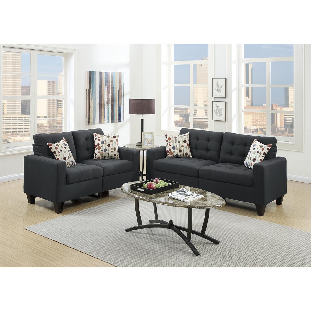 Poundex 2 Piece Fabric Sofa Loveseat Set in Black Color, Sofa 72" W x 32" D x 35" H, Loveseat 58" W x 32" D x 35" H, Package Weight 74. Picture 2