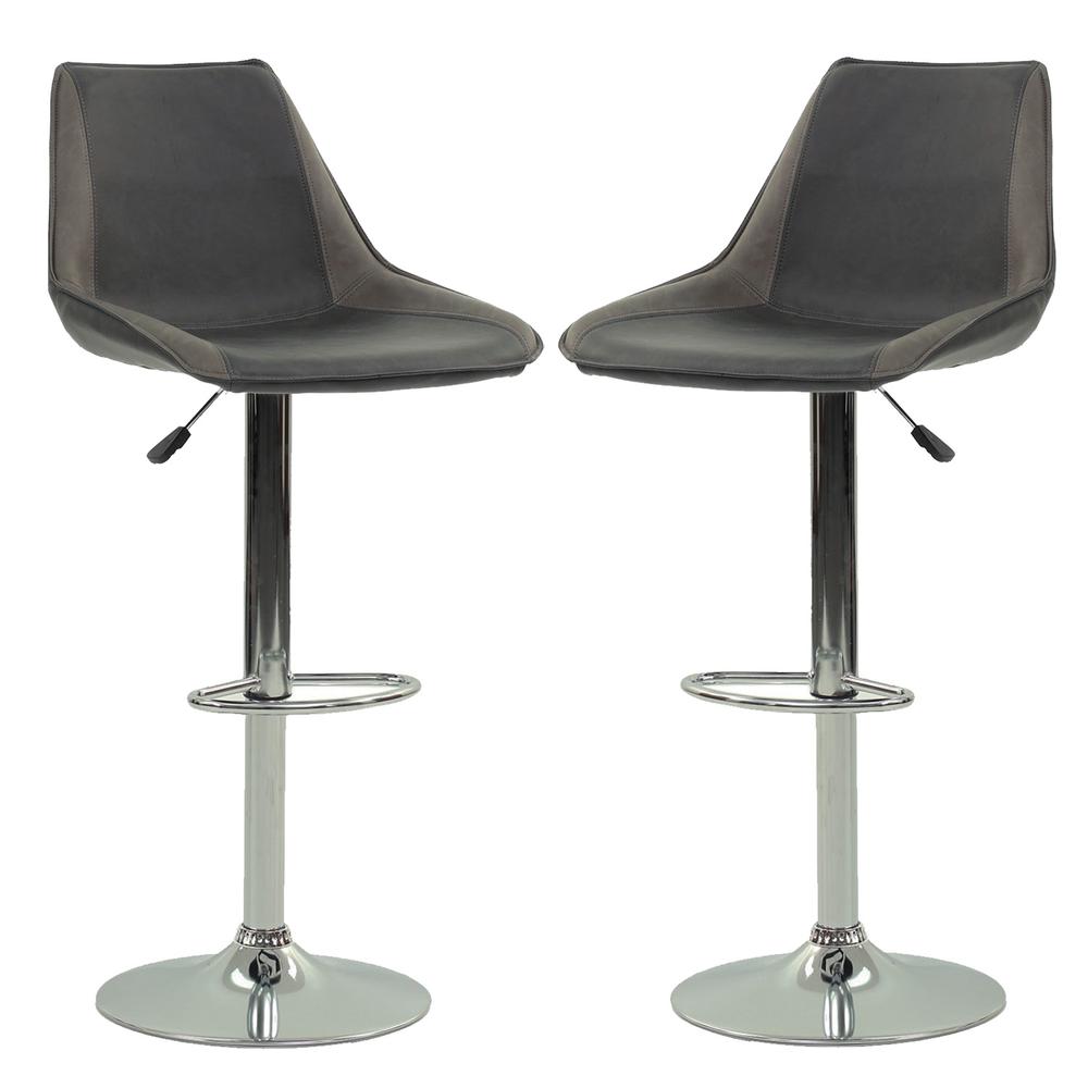 Adjustable Height & Swivel Barstool 2 Piece in Ebony Faux Leather. Picture 2