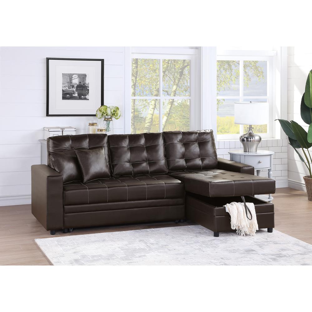 Furniture Faux Leather Convertible Sectional in Espresso. Picture 2