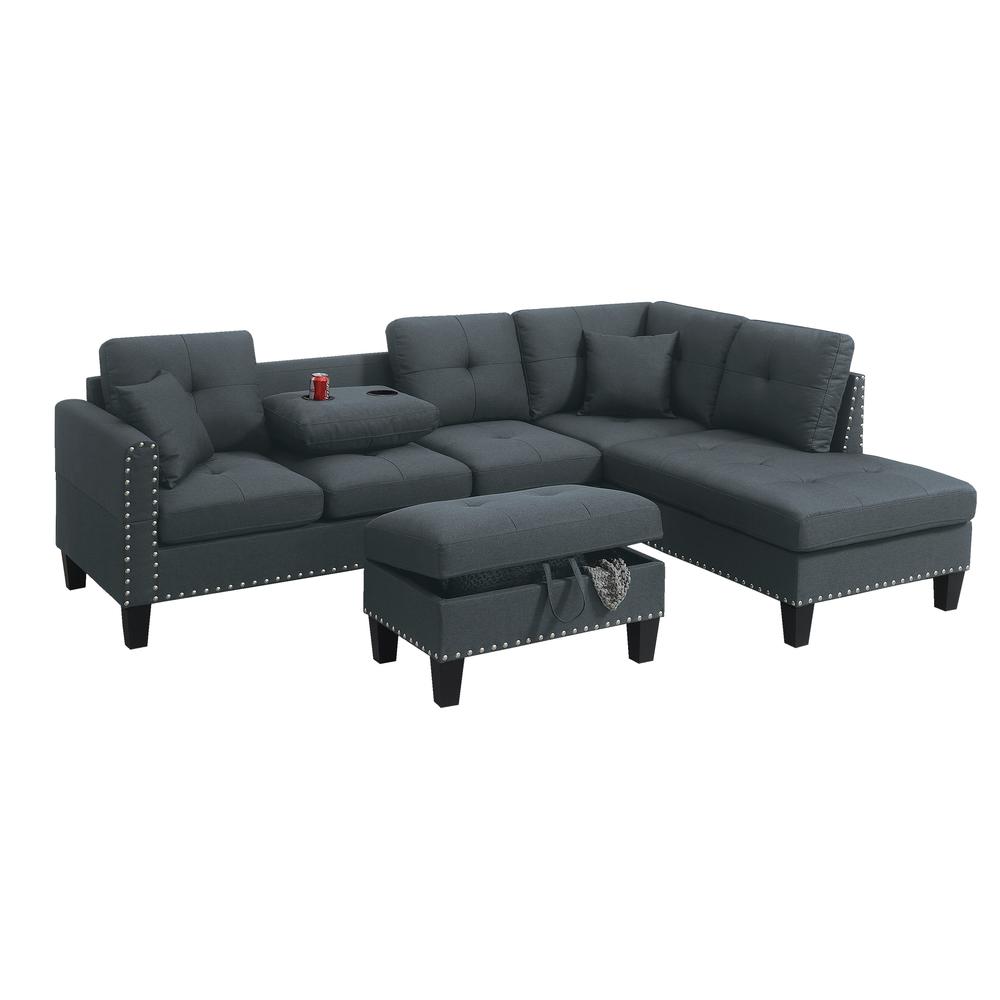 3-piece Sectional Set with Ottoman in Charcoal. Picture 2