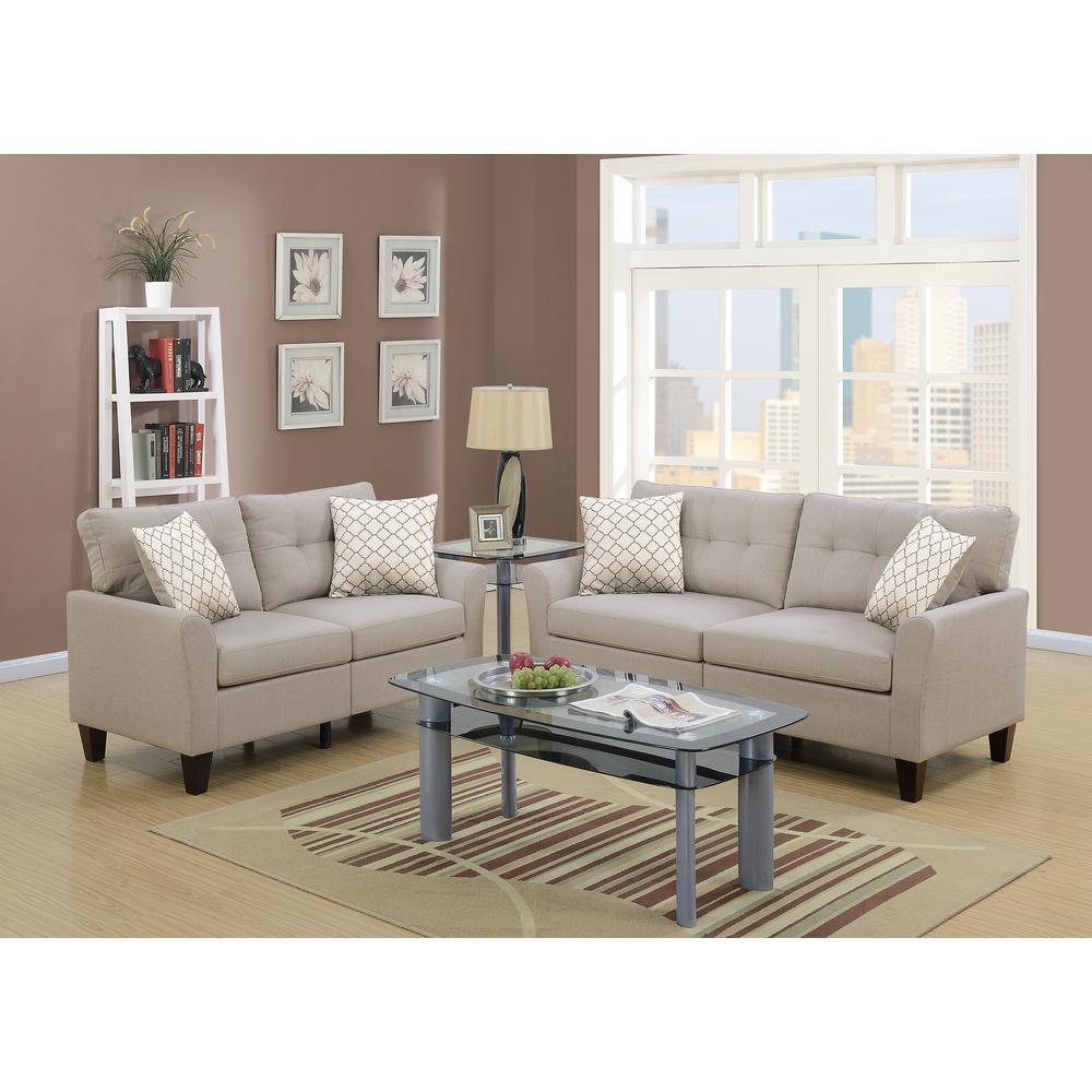 Poundex 2 Piece Fabric Sofa Loveseat Set in Beige Color, Sofa 72" W x 32" D x 35" H, Loveseat 58" W x 32" D x 35" H, Package Weight 82. Picture 6