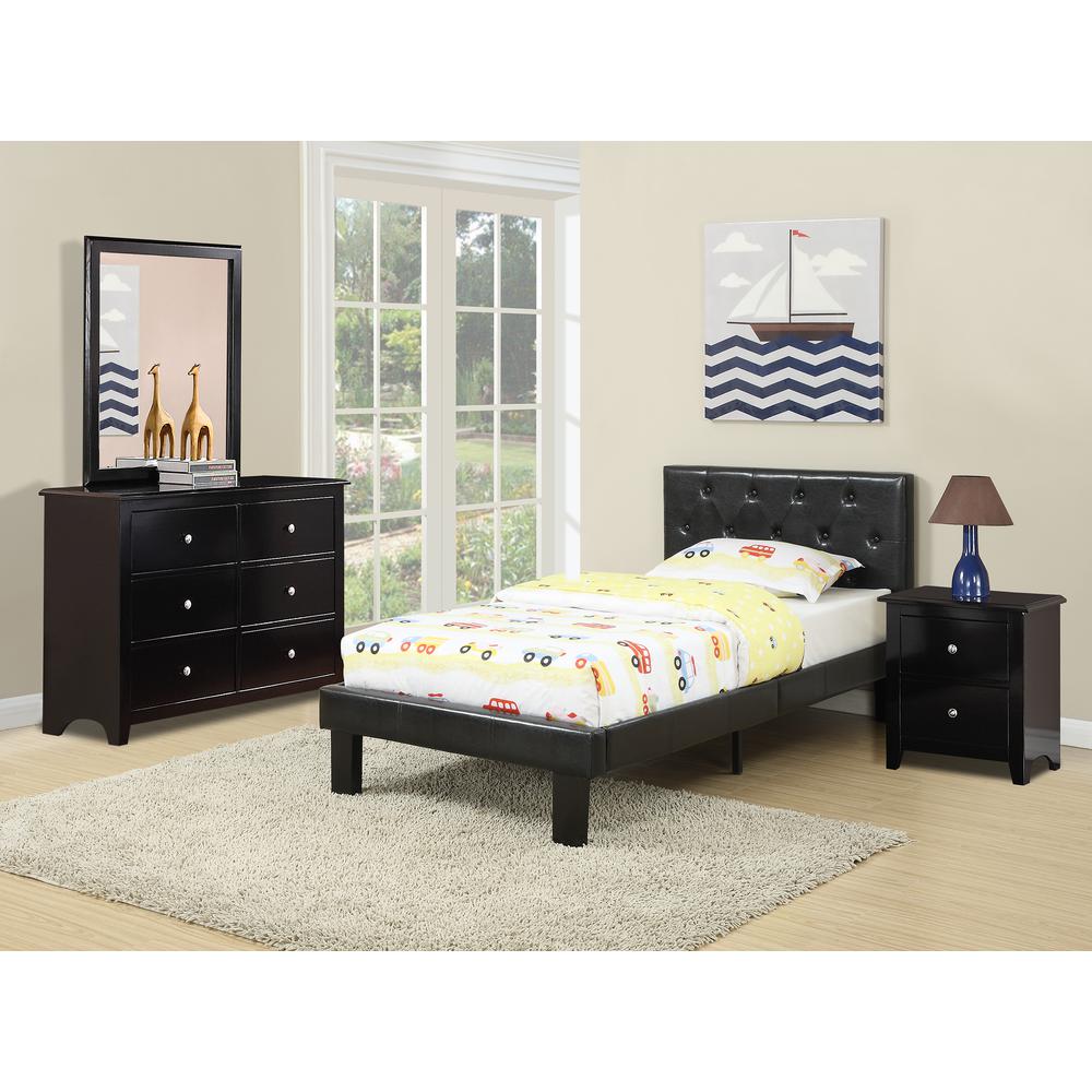 Poundex Twin Upholstered Bed Frame with Slats in Black Faux Leather, 86" L x 43" W x 36" H , Package Weight 54. Picture 5
