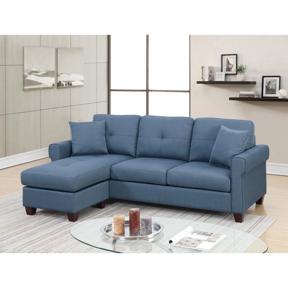 Poundex Reversible Chaise SectionalSet in Blue Fabric, 86" W x 59" D x 35" H, Package Weight 149. Picture 2