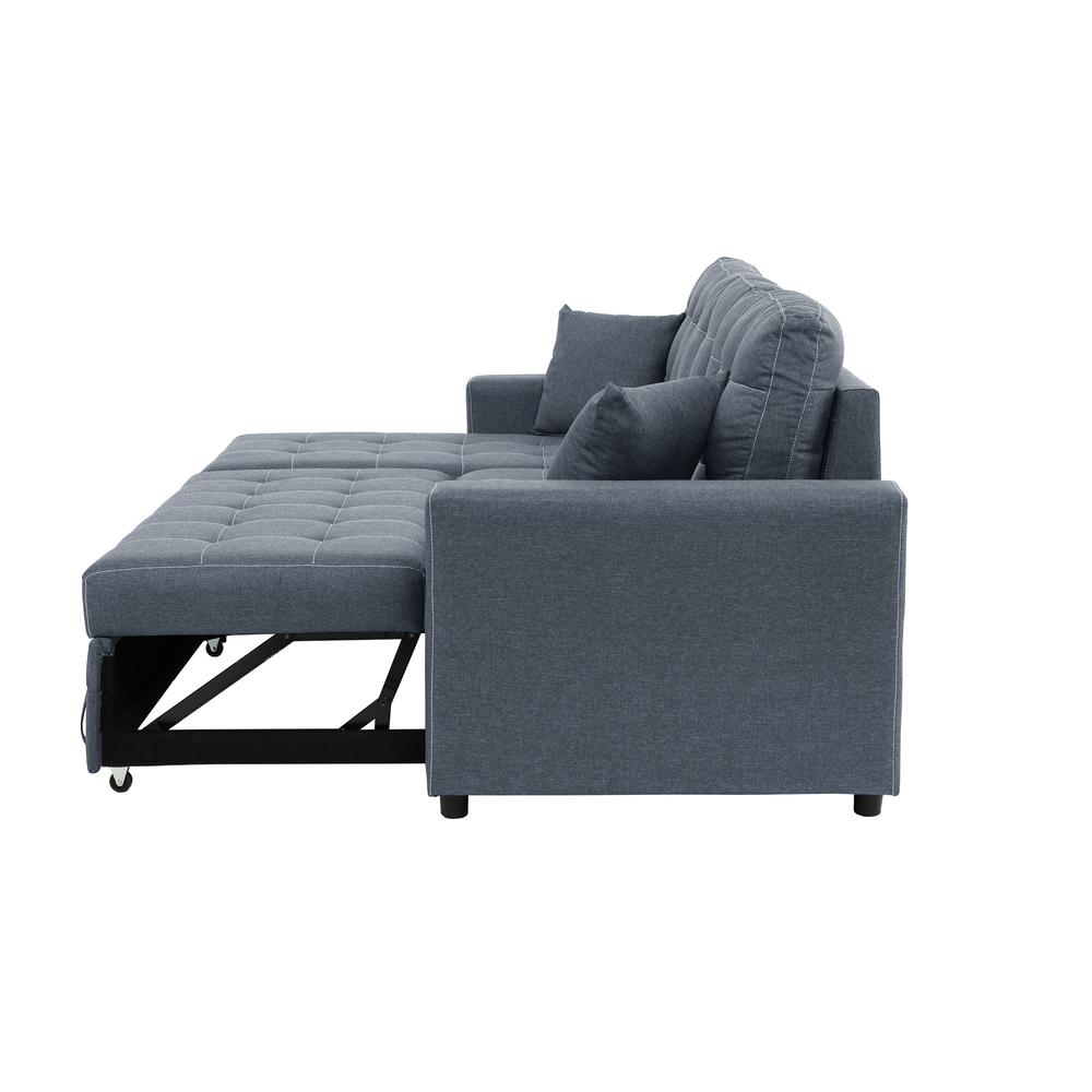Furniture Polyfiber Fabric Convertible Sectional in Blue Grey. Picture 4
