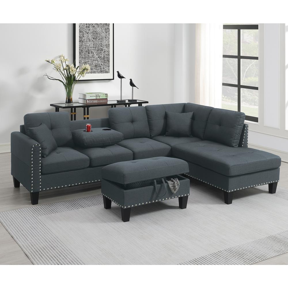 3-piece Sectional Set with Ottoman in Charcoal. Picture 1