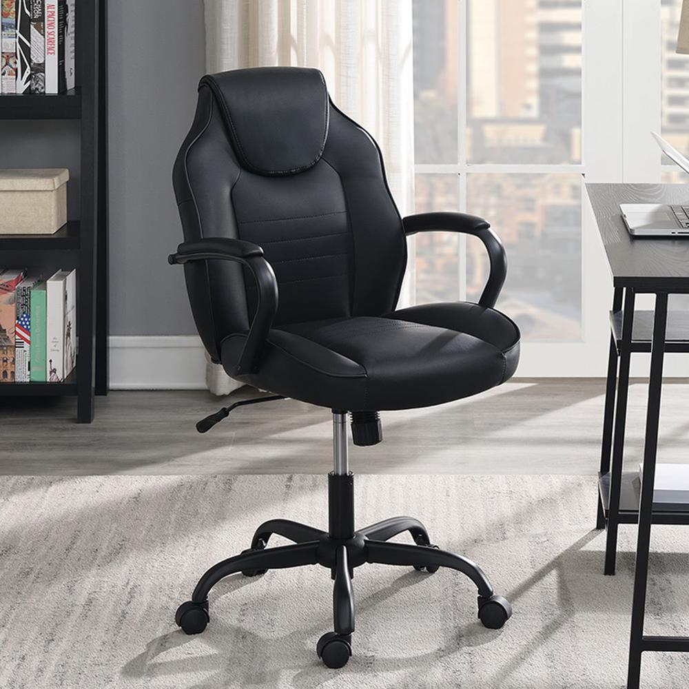 Furniture  Faux Leather  Office Chair in  All  Black. Picture 1