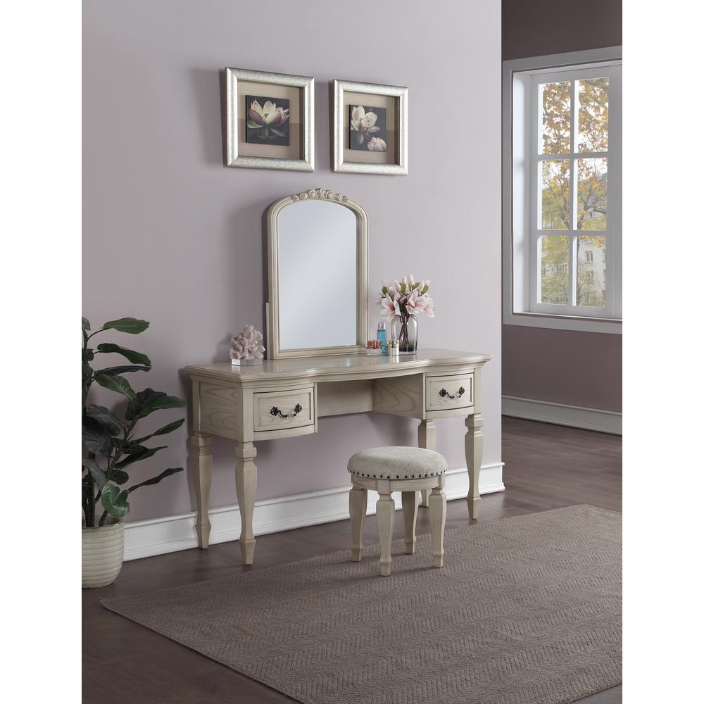 Poundex Wooden Makeup Vanity Set Desk, Mirror and Stool - Antique White, 54" W x 19" D x 60" H, Package Weight 110. Picture 5