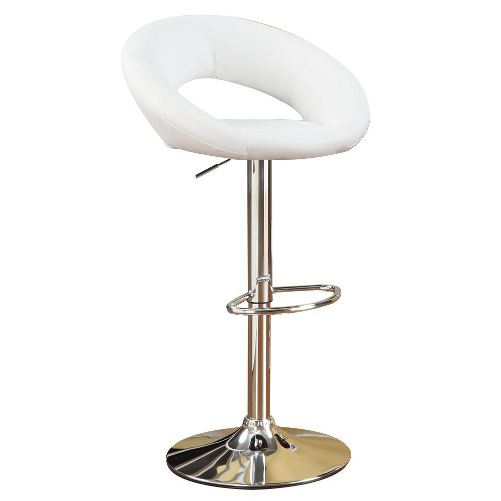 Poundex Adjustable Height & Swivel Barstool in White Faux Leather (Set of 2), 20" W x 18" D x 30" ~ 39" H, Package Weight 34. Picture 3