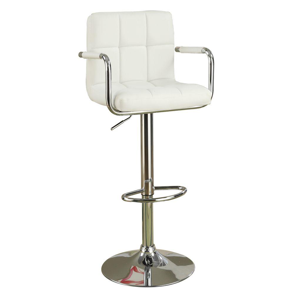 Poundex Adjustable Height & Swivel Barstool in White Faux Leather (Set of 2), 22" W x 18" D x 38" ~ 44" H, Package Weight 44. Picture 1