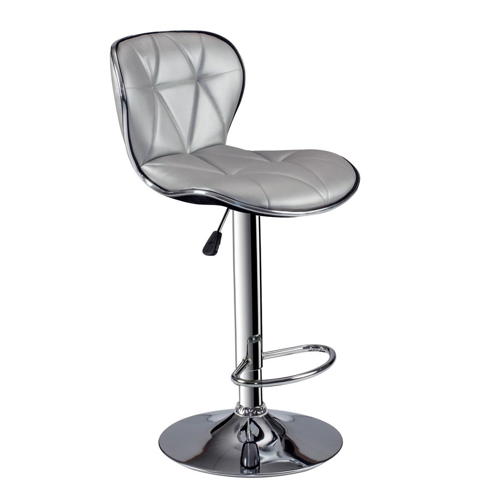 Poundex Adjustable Height & Swivel Barstool in Silver Faux Leather (Set of 2), 18" W x 21" D x 35" ~ 43" H, Package Weight 41. Picture 1