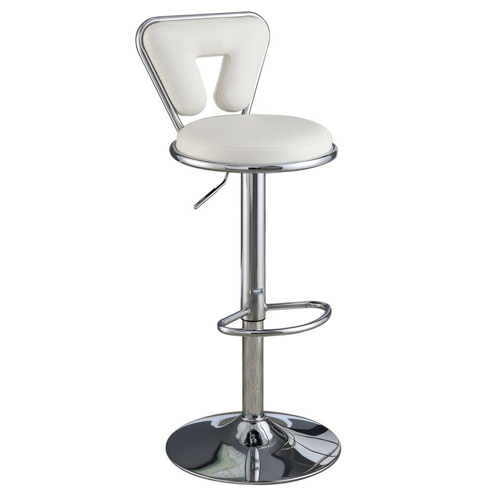 Poundex Adjustable Height & Swivel Barstool in White Faux Leather (Set of 2), 16" W x 18" D x 34" ~ 40" H, Package Weight 35. Picture 1