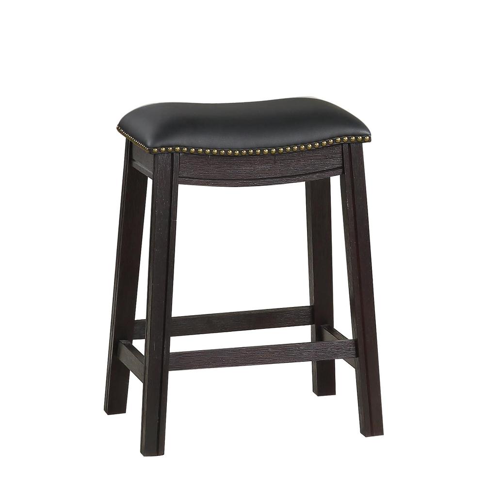 Poundex 24" Saddle Counter Stool in Black Faux Leather (Set of 2), 19" W x 15" D x 24" H, Package Weight 33. Picture 1