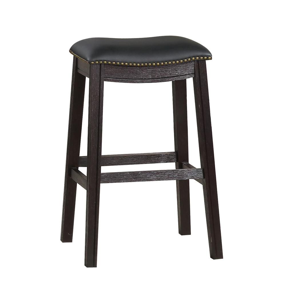 Poundex 29" Saddle Bar Stool in Black Faux Leather (Set of 2), 20" W x 16" D x 29" H, Package Weight 36. Picture 1