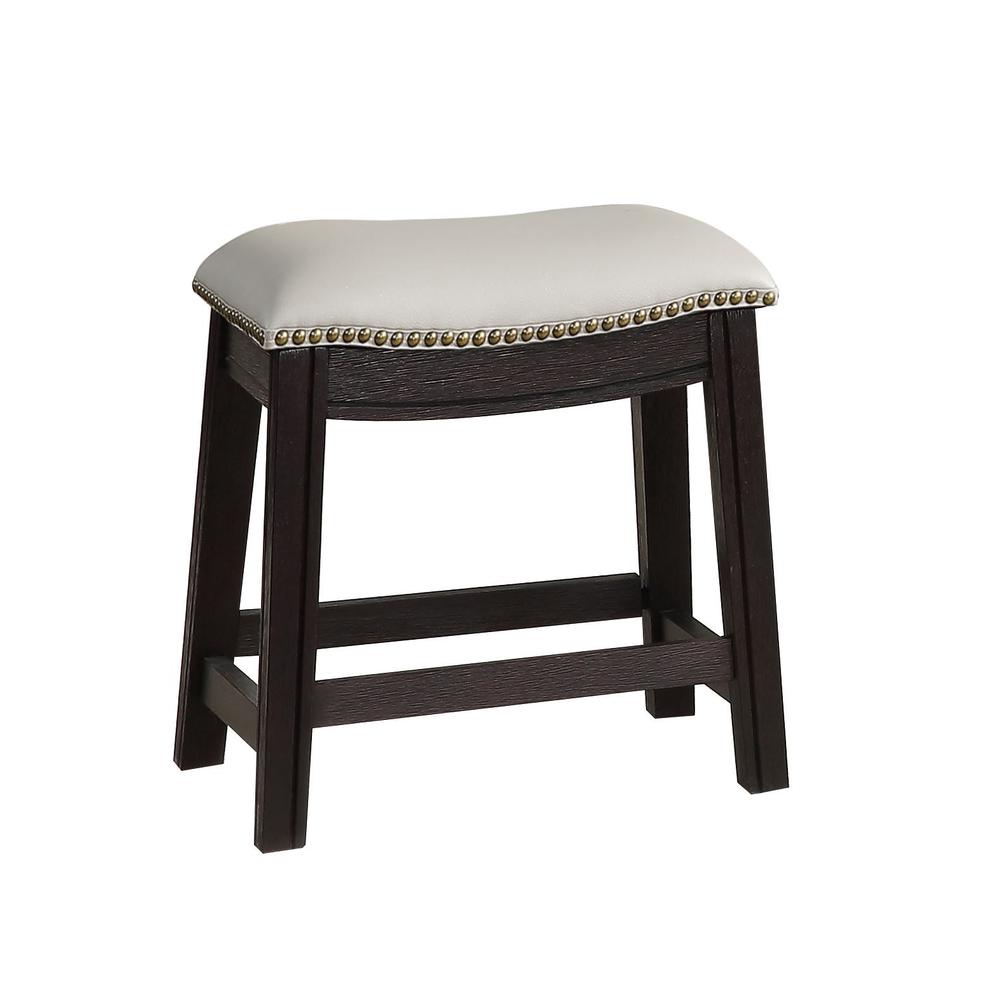 Poundex 18" Saddle Stool in Gray Faux Leather (Set of 2), 18" W x 14" D x 18" H, Package Weight 30. Picture 1
