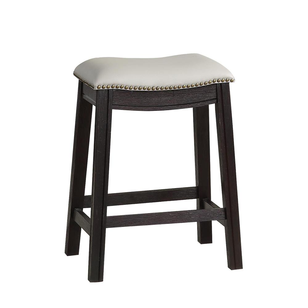 Poundex 24" Saddle Counter Stool in Gray Faux Leather (Set of 2), 19" W x 15" D x 24" H, Package Weight 33. Picture 1