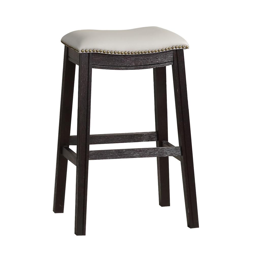 Poundex 29" Saddle Bar Stool in Gray Faux Leather (Set of 2), 20" W x 16" D x 29" H, Package Weight 35. Picture 1