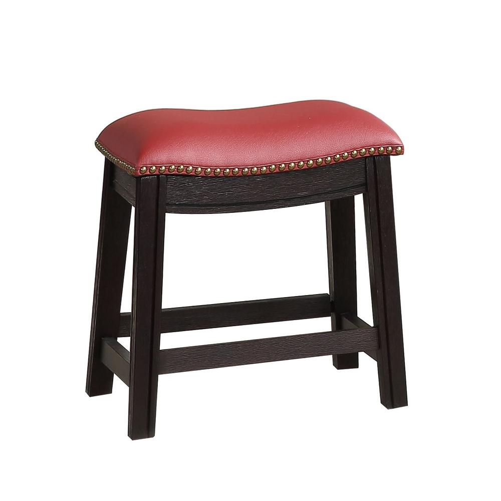 Poundex 18" Saddle Stool in Burgundy Red Faux Leather (Set of 2), 18" W x 14" D x 18" H, Package Weight 29. Picture 1