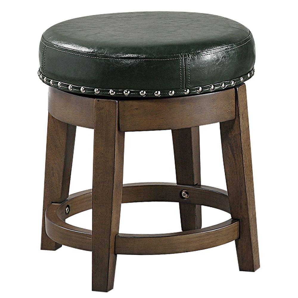 Poundex 18" Round Swivel Stool in Olive Green Faux Leather (Set of 2), 18" Dia x 18" H, Package Weight 42. Picture 1