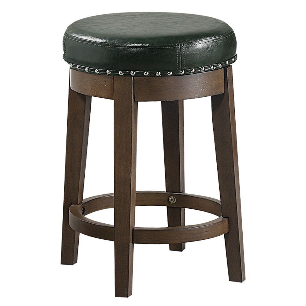 Poundex 24" Round Swivel Counter Stool in Olive Green Faux Leather (Set-2), 18" Dia x 24" H, Package Weight 44. Picture 1