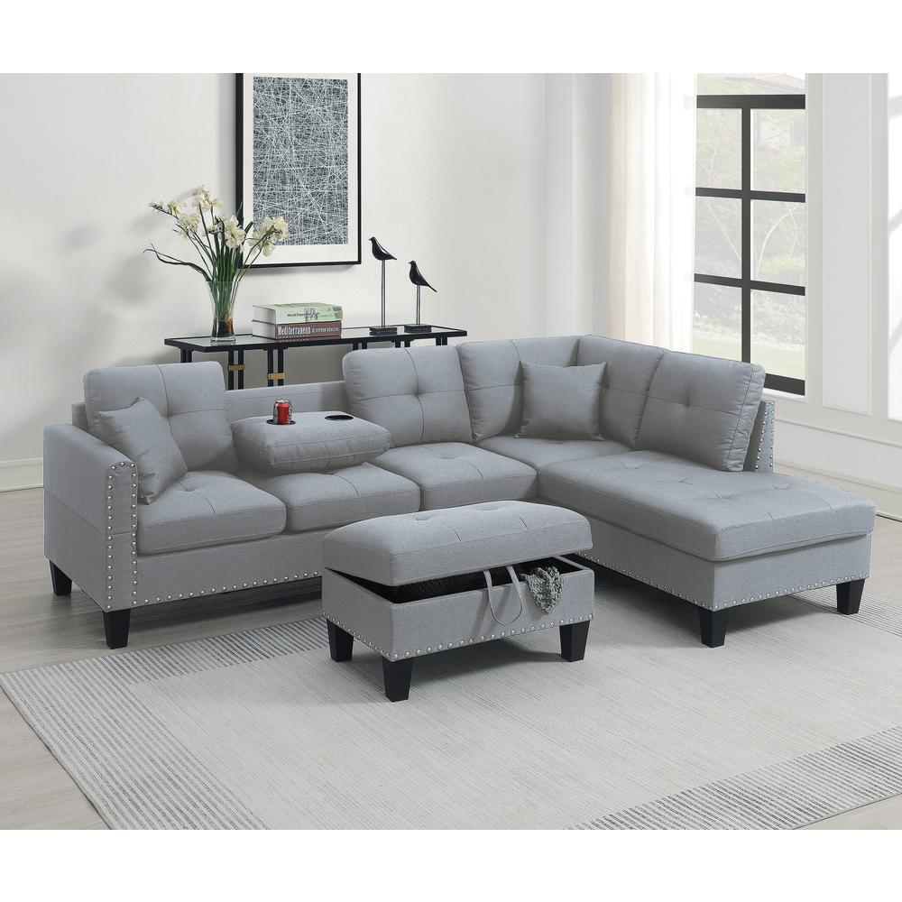 3-piece Sectional Set with Ottoman in Taupe Grey. Picture 1