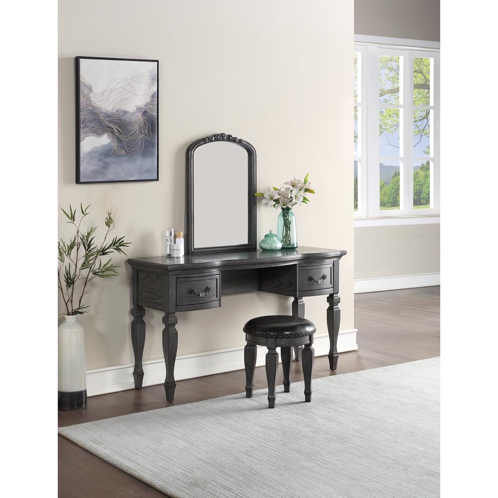 Poundex Wooden Makeup Vanity Set Desk, Mirror and Stool - Gray, 54" W x 19" D x 60" H, Package Weight 110. Picture 5
