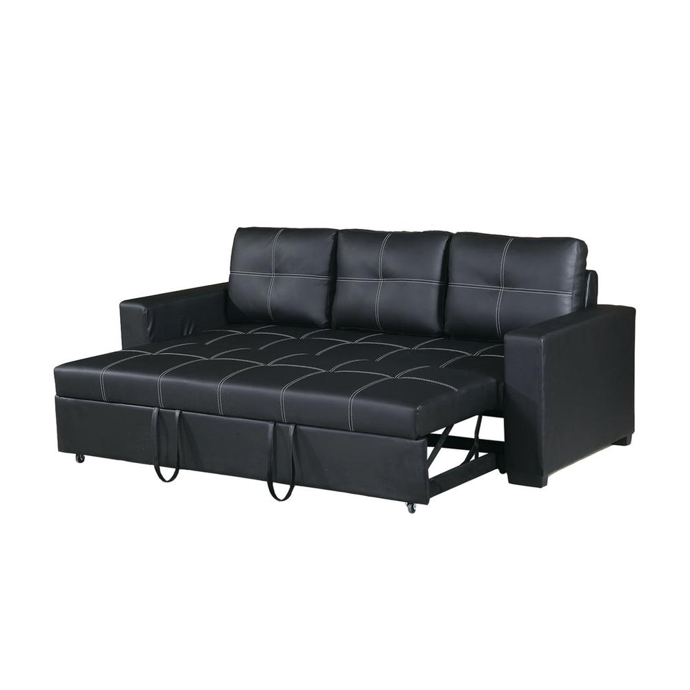 Furniture Faux Leather Convertible  Sofa  in  Black. Picture 4