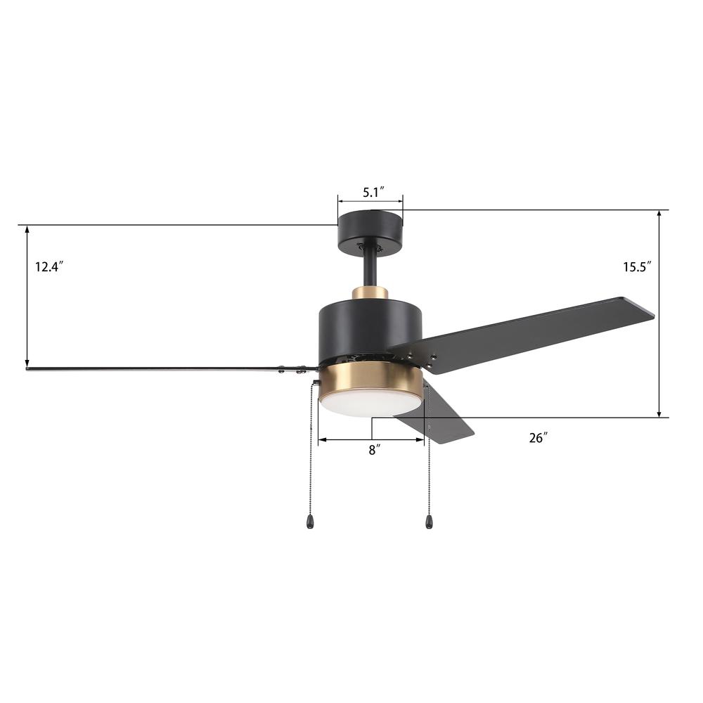 Kesteven 52'' Ceiling Fan with pull chains,Light Kit Included Black Finish. Picture 5