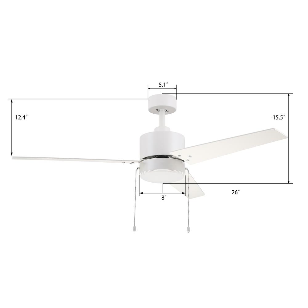 Kesteven 52'' Ceiling Fan with pull chains,Light Kit Included, White Finish. Picture 4