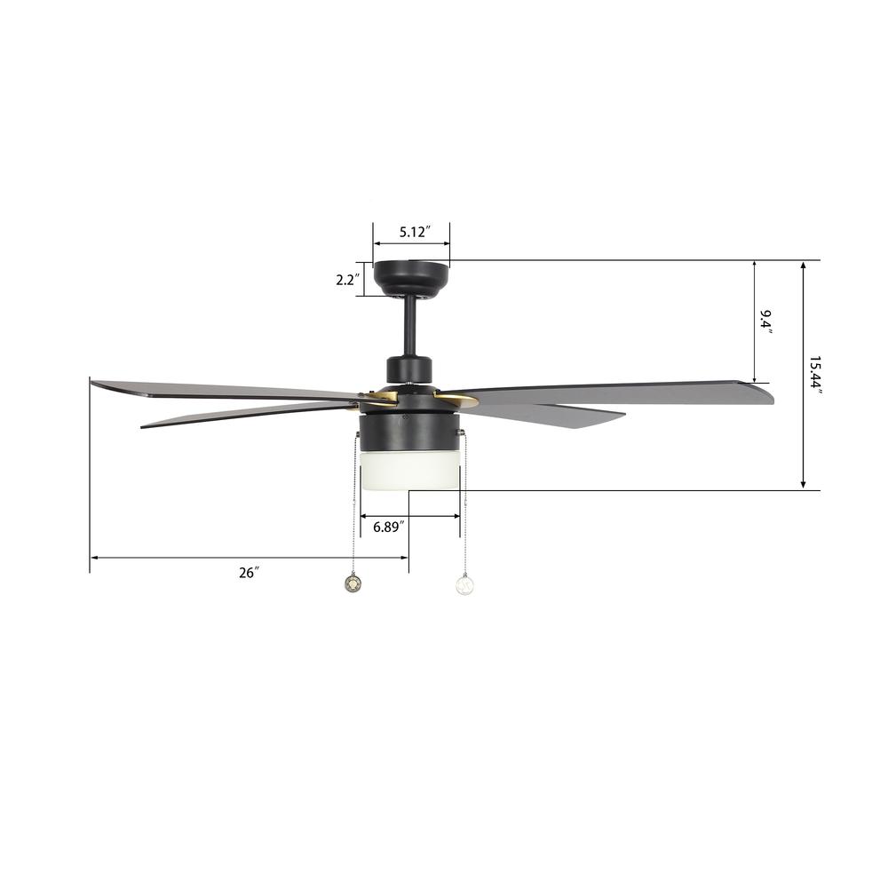 Amalfi 52-inch Ceiling Fan with a pull chain ,Light Kit Included, Black Finish. Picture 6