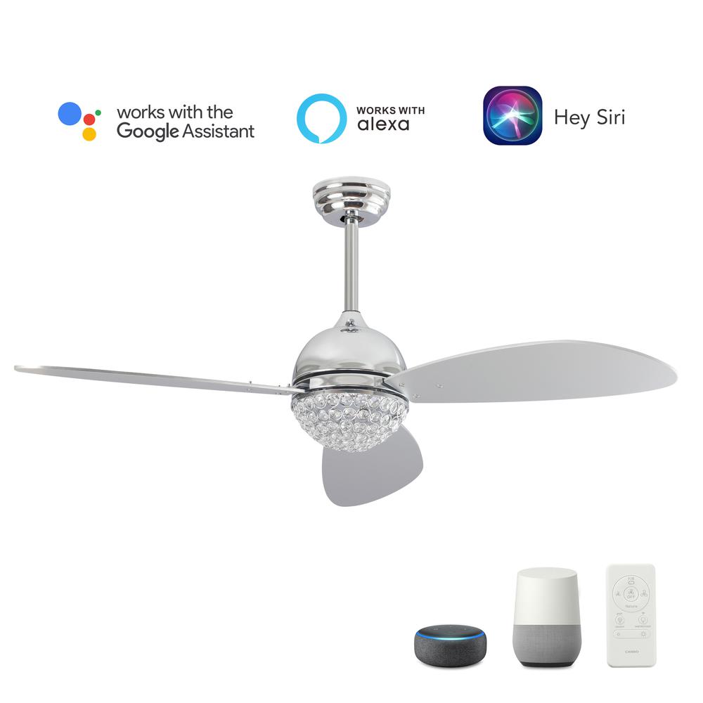 Coren 52'' Smart Ceiling Fan with Remote, Light Kit Included Silver Finish. Picture 1