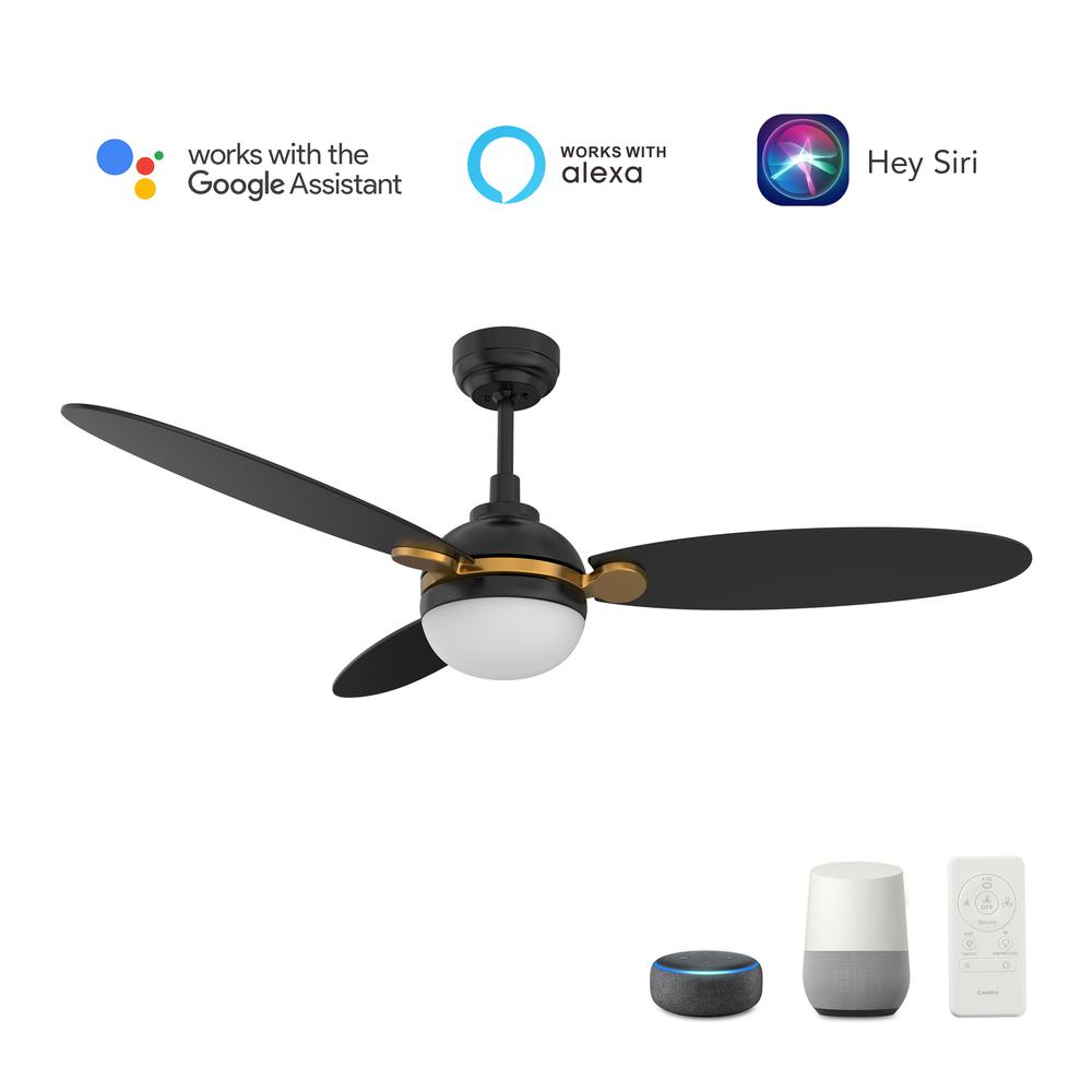 Pearla 52'' Smart Ceiling Fan with Remote, Light Kit Included, Black Finish. Picture 1