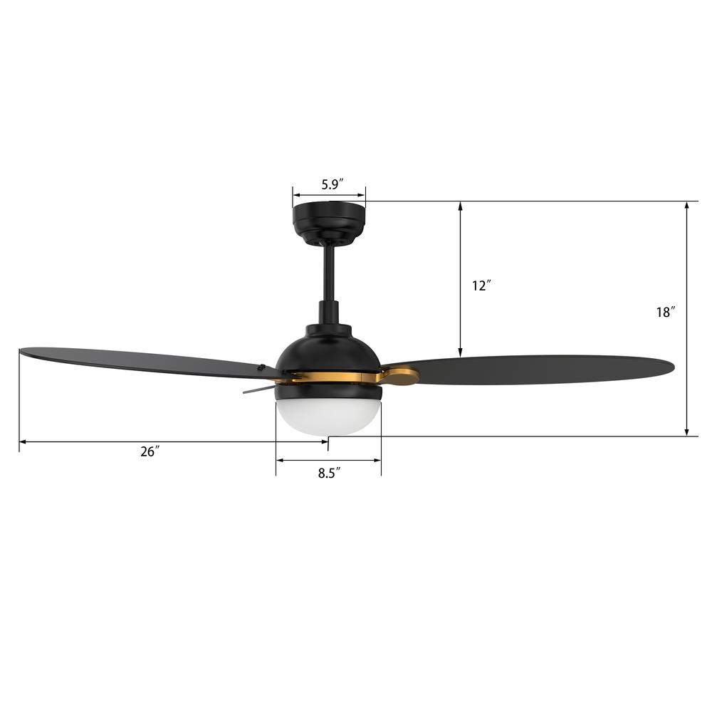 Pearla 52'' Smart Ceiling Fan with Remote, Light Kit Included, Black Finish. Picture 5