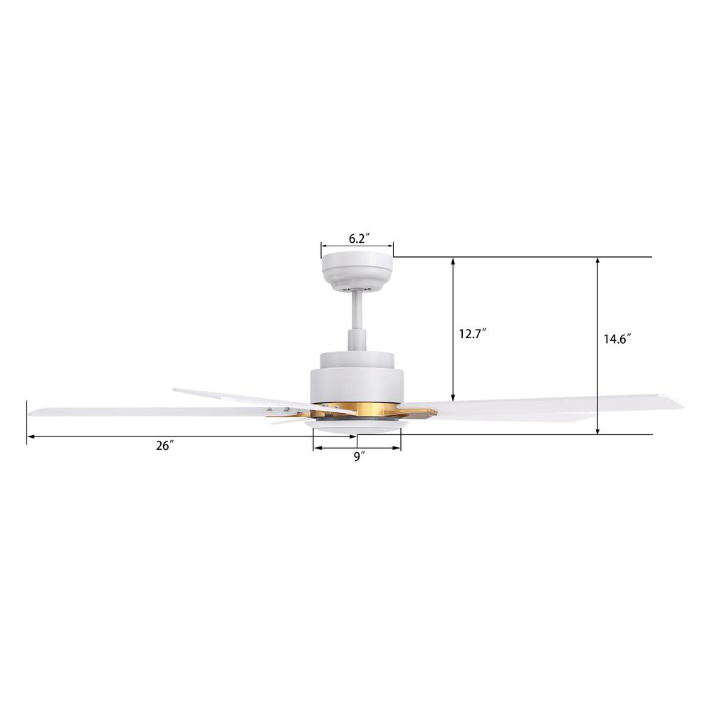 Espear 52'' Smart Ceiling Fan with Remote, Light Kit Included White Finish. Picture 5
