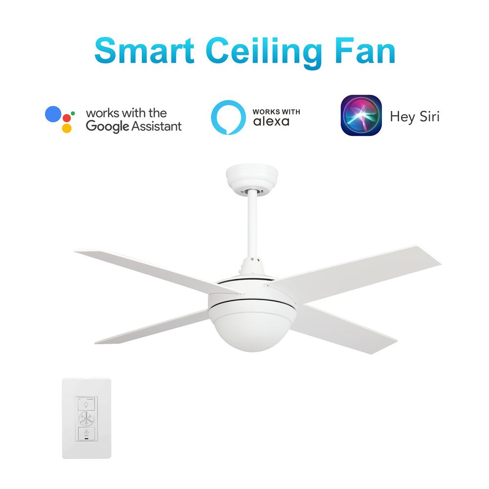 Neva 52-inch Smart Ceiling Fan with wall control, Light Kit Included White Finish. Picture 1
