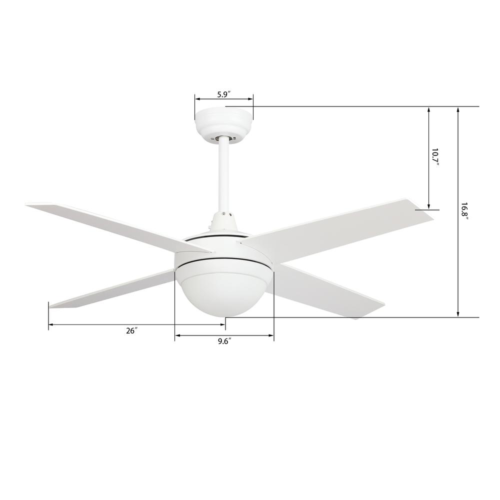 Neva 52-inch Smart Ceiling Fan with wall control, Light Kit Included White Finish. Picture 6