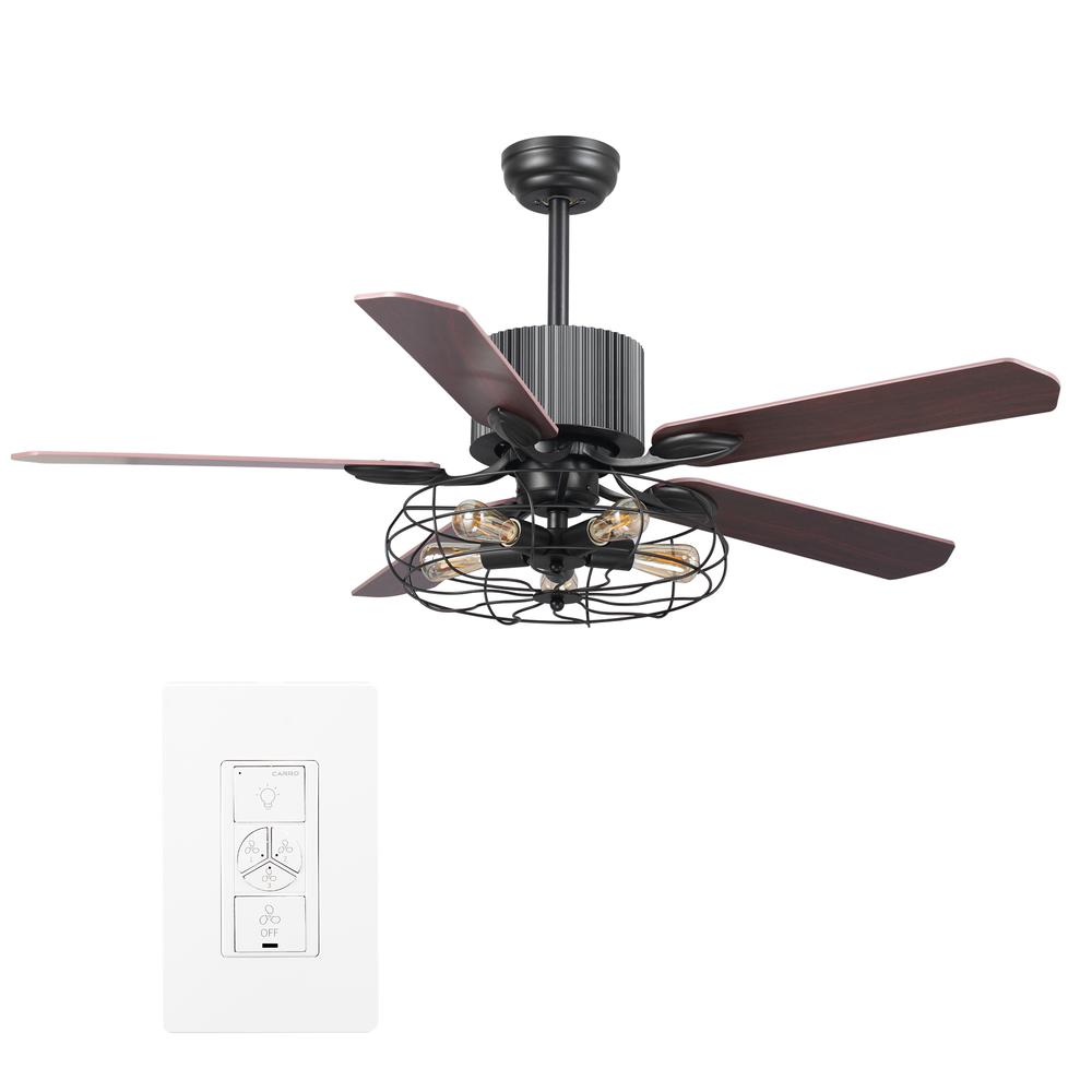 Helston 52-inch Indoor Smart Ceiling Fan with Light Kit & Wall Control Black. Picture 1