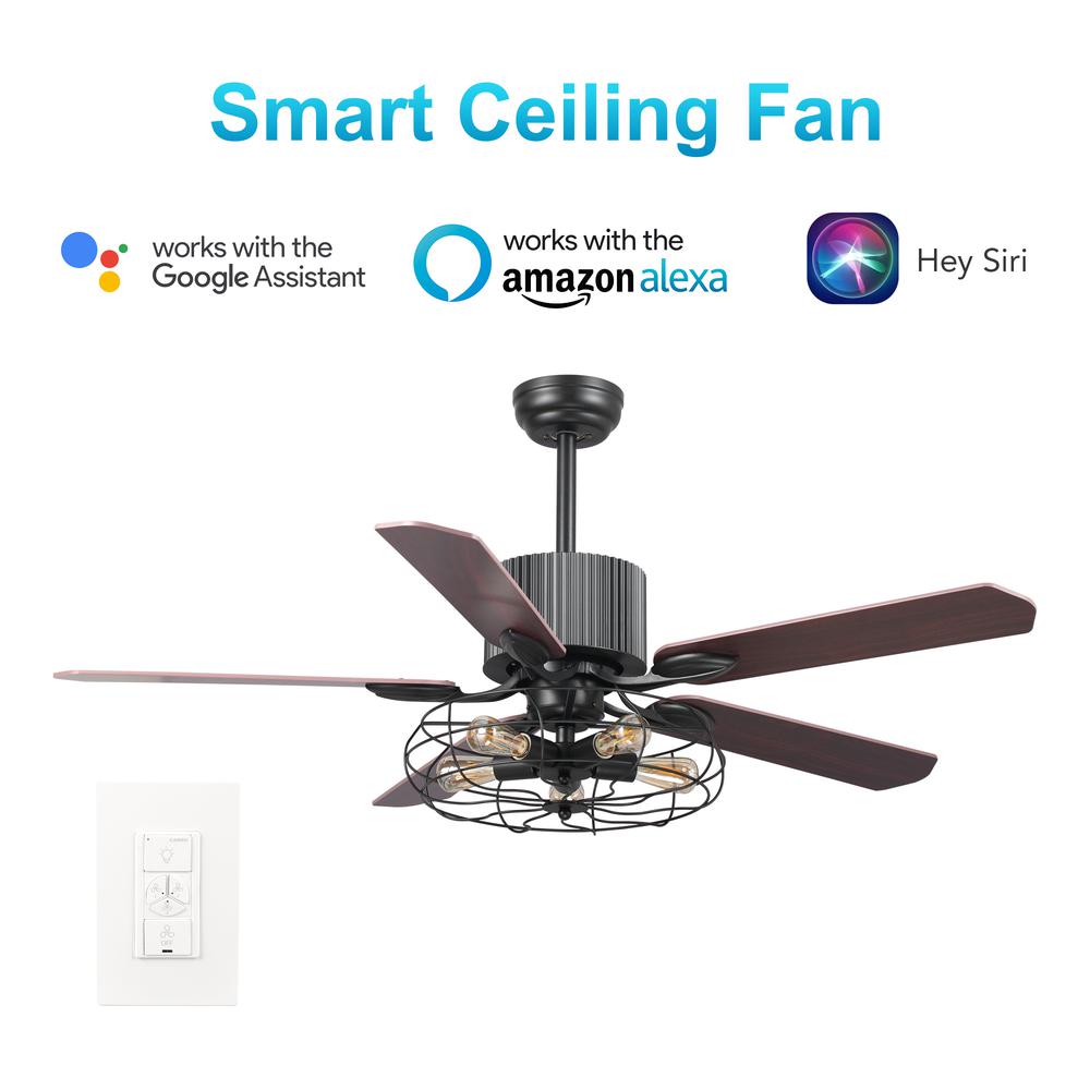 Helston 52-inch Indoor Smart Ceiling Fan with Light Kit & Wall Control Black. Picture 3