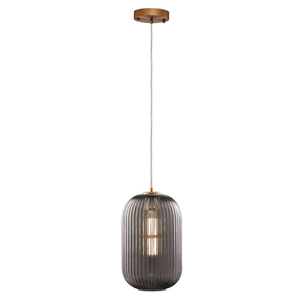 CARRO HOME Circulus Smoky Gray Ribbed Glass Pendant Light. Picture 1