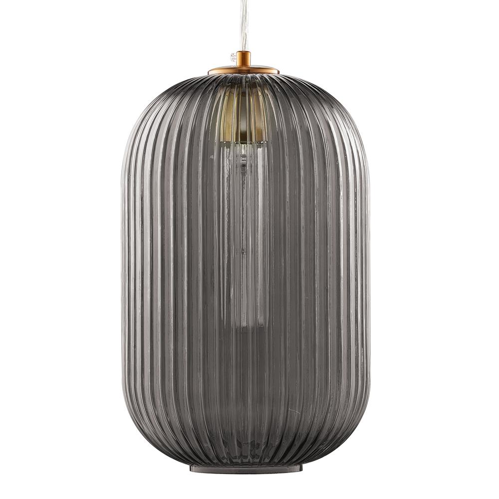 CARRO HOME Circulus Smoky Gray Ribbed Glass Pendant Light. Picture 4